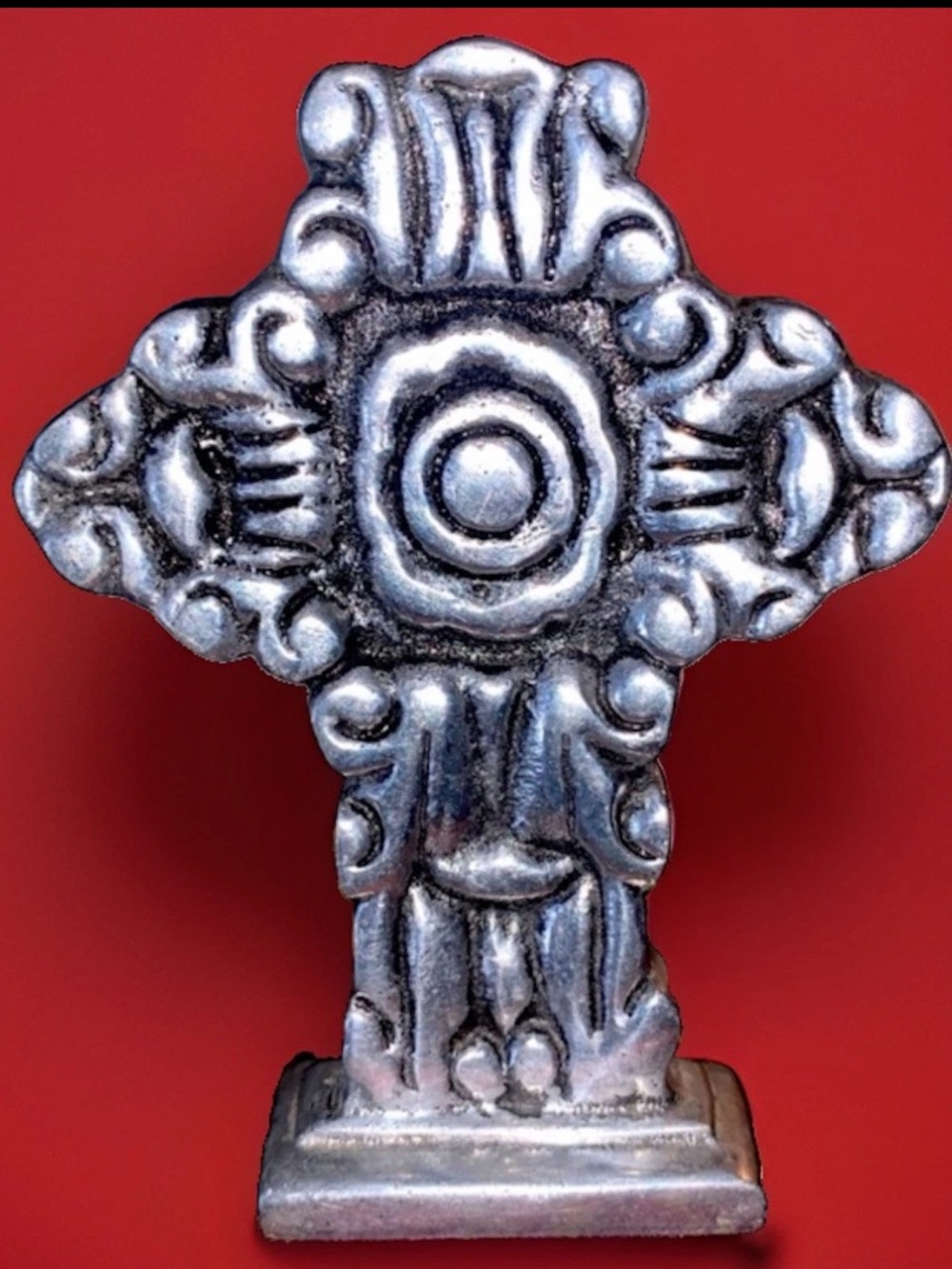 Vintage Mexican Pewter Cross 5.25” Rustic Folk Art Handcrafted Religious Decor
